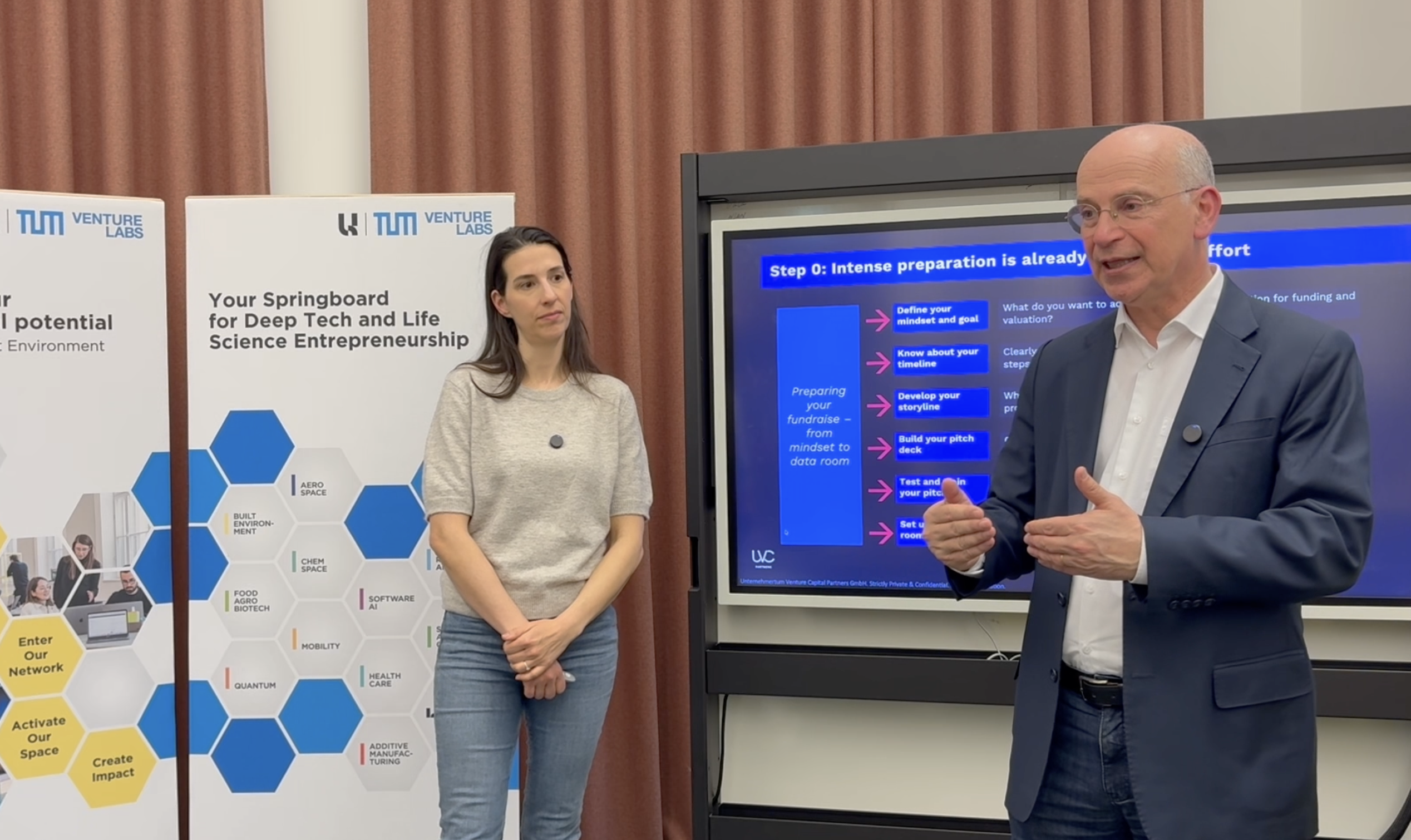 Antoine Leboyer presenting on VC fundraising at Xplore with Amanda Birkenholz